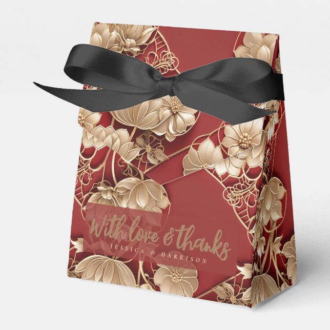 Oriental Art Deco Florals | Custom Favour Box (Front Side)