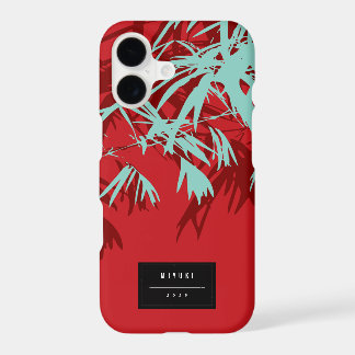 Oriental Asian Chinese Red Blue Bamboo Leaves Zen