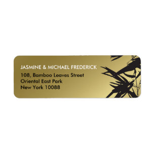 Oriental Bamboo Leaves Black Gold Address Label