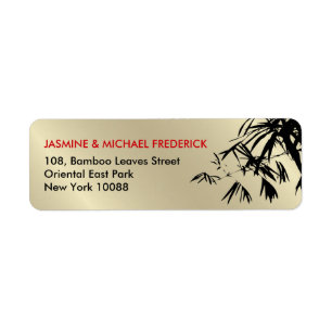 Oriental Bamboo Leaves Black Gold Address Label