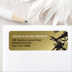 Oriental Bamboo Leaves Black Gold Return Address