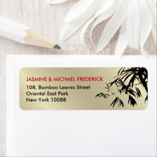 Oriental Bamboo Leaves Black Gold Return Address