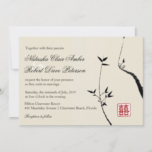 Oriental Bamboo Love/Modern Chinese Asian Wedding Invitation (Front)