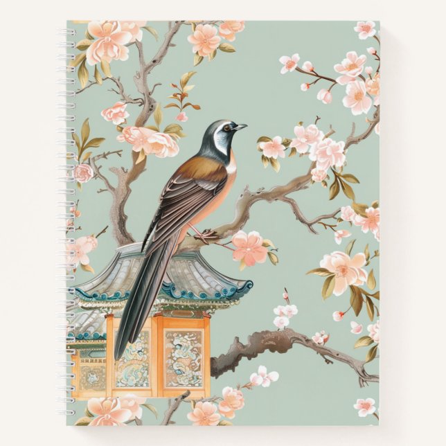 Oriental Bird and Fruit Blossoms Spiral Notebook (Front)