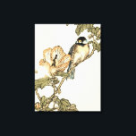 Oriental Bird Perched on Branch Canvas Print<br><div class="desc">This art print displays sharp,  vivid image of an oriental bird perched on a branch. Below it there is an orange flower with a high degree of colour accuracy. This contemporary fine art print of a traditional Oriental-inspired art will add character to any wall in your house.</div>