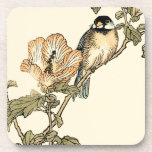 Oriental Bird Perched on Branch Coaster<br><div class="desc">This art print displays sharp,  vivid image of an oriental bird perched on a branch. Below it there is an orange flower with a high degree of colour accuracy. This contemporary fine art print of a traditional Oriental-inspired art will add character to any wall in your house.</div>