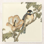Oriental Bird Perched on Branch Glass Coaster<br><div class="desc">This art print displays sharp,  vivid image of an oriental bird perched on a branch. Below it there is an orange flower with a high degree of colour accuracy. This contemporary fine art print of a traditional Oriental-inspired art will add character to any wall in your house.</div>