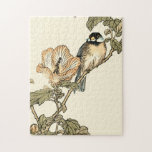 Oriental Bird Perched on Branch Jigsaw Puzzle<br><div class="desc">This art print displays sharp,  vivid image of an oriental bird perched on a branch. Below it there is an orange flower with a high degree of colour accuracy. This contemporary fine art print of a traditional Oriental-inspired art will add character to any wall in your house.</div>