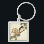 Oriental Bird Perched on Branch Key Ring<br><div class="desc">This art print displays sharp,  vivid image of an oriental bird perched on a branch. Below it there is an orange flower with a high degree of colour accuracy. This contemporary fine art print of a traditional Oriental-inspired art will add character to any wall in your house.</div>
