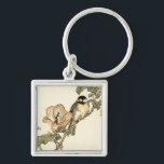 Oriental Bird Perched on Branch Key Ring<br><div class="desc">This art print displays sharp,  vivid image of an oriental bird perched on a branch. Below it there is an orange flower with a high degree of colour accuracy. This contemporary fine art print of a traditional Oriental-inspired art will add character to any wall in your house.</div>