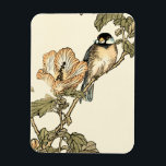 Oriental Bird Perched on Branch Magnet<br><div class="desc">This art print displays sharp,  vivid image of an oriental bird perched on a branch. Below it there is an orange flower with a high degree of colour accuracy. This contemporary fine art print of a traditional Oriental-inspired art will add character to any wall in your house.</div>