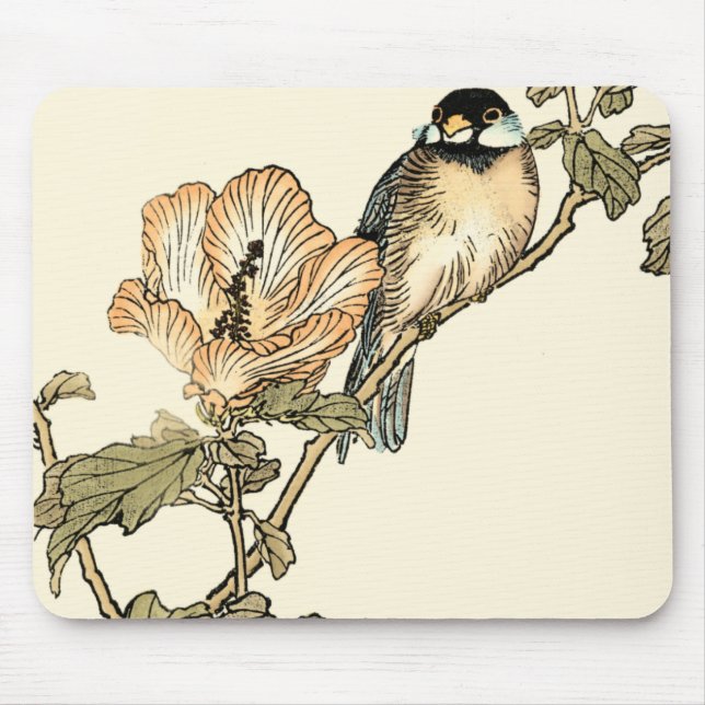 Oriental Bird Perched on Branch Mouse Mat (Front)