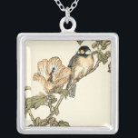 Oriental Bird Perched on Branch Silver Plated Necklace<br><div class="desc">This art print displays sharp,  vivid image of an oriental bird perched on a branch. Below it there is an orange flower with a high degree of colour accuracy. This contemporary fine art print of a traditional Oriental-inspired art will add character to any wall in your house.</div>