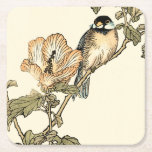 Oriental Bird Perched on Branch Square Paper Coaster<br><div class="desc">This art print displays sharp,  vivid image of an oriental bird perched on a branch. Below it there is an orange flower with a high degree of colour accuracy. This contemporary fine art print of a traditional Oriental-inspired art will add character to any wall in your house.</div>