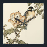 Oriental Bird Perched on Branch Square Wall Clock<br><div class="desc">This art print displays sharp,  vivid image of an oriental bird perched on a branch. Below it there is an orange flower with a high degree of colour accuracy. This contemporary fine art print of a traditional Oriental-inspired art will add character to any wall in your house.</div>