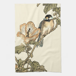 Oriental Bird Perched on Branch Tea Towel