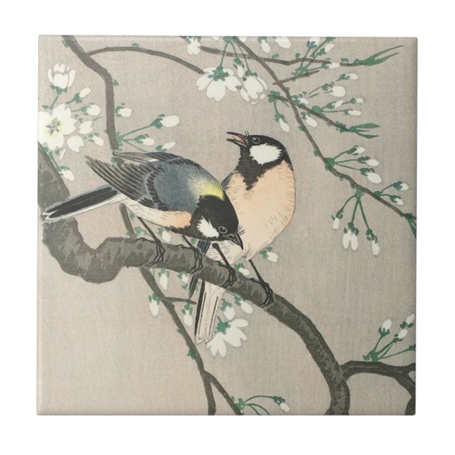 Oriental Birds on Branches Ceramic Tile (Front)