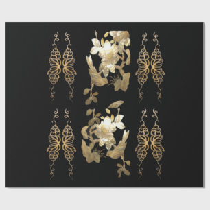 Oriental Birds on Gold Leaf Wrapping Paper