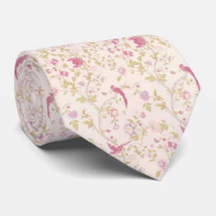 Oriental Birds on Pale Pink Neck Tie