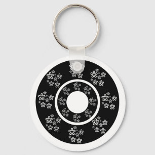 Oriental Black Floral Circles  Design Key Ring