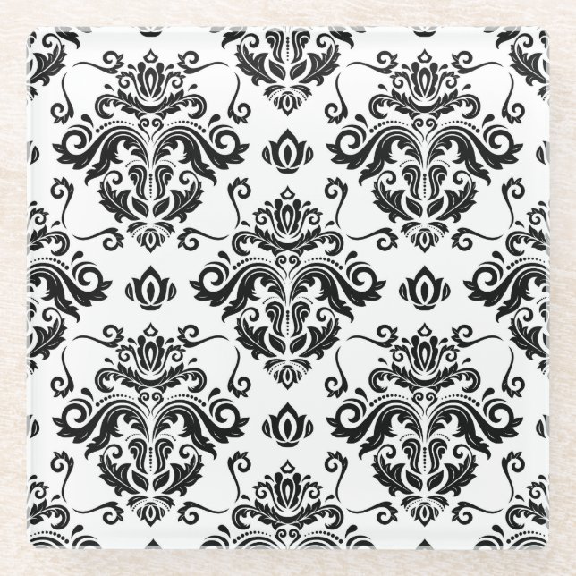 Oriental Black & White: Classic Texture Glass Coaster (Front)
