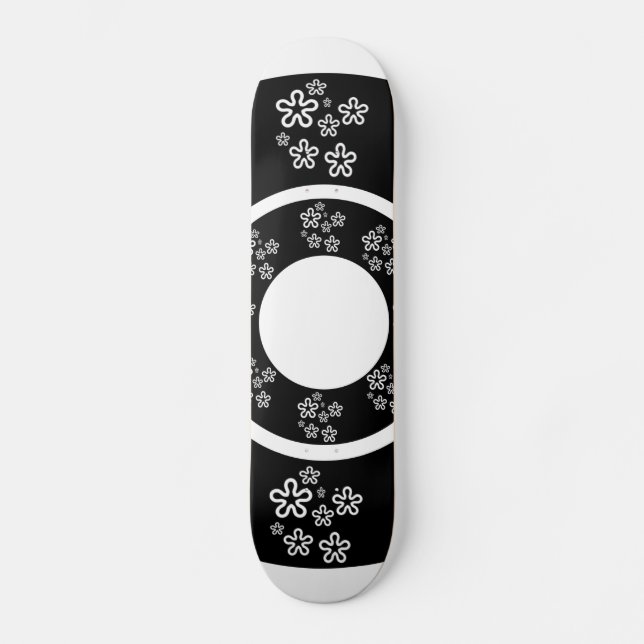 Oriental Black Wood Floral Design Skateboard (Front)