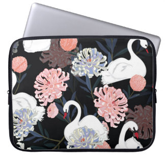 Oriental Blooming Flowers Swan Pattern Laptop Sleeve