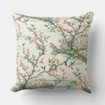 Oriental Blossom Garden Throw Pillow