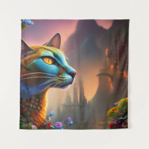 Oriental blue calico wild cat, Fantasy Tapestry