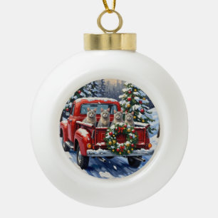 Oriental Blue Cat Christmas Red Truck Holiday Ceramic Ball Christmas Ornament