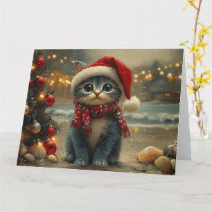 Oriental Blue Cat Christmas Vintage Beach Card