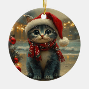 Oriental Blue Cat Christmas Vintage Beach Ceramic Tree Decoration