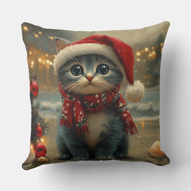Oriental Blue Cat Christmas Vintage Beach Cushion (Back)