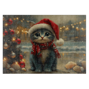 Oriental Blue Cat Christmas Vintage Beach Cutting Board