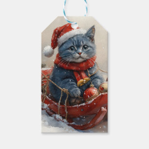 Oriental Blue Cat in Sledge Let it Snow Christmas  Gift Tags