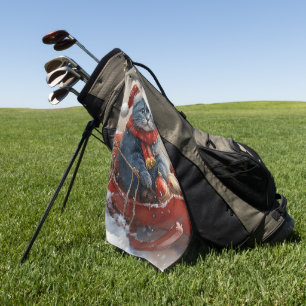 Oriental Blue Cat in Sledge Let it Snow Christmas  Golf Towel