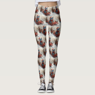 Oriental Blue Cat in Sledge Let it Snow Christmas  Leggings