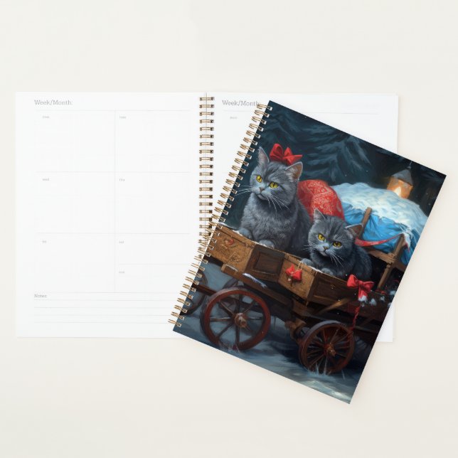 Oriental Blue Cat Snowy Sleigh Christmas Decor Planner (Display)