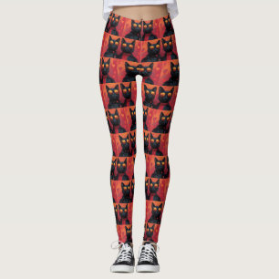 Oriental Blue Cat with Heart Roses Valentine's Day Leggings