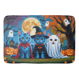 Oriental Blue Cats Pumpkin Halloween Funny Bath Mat
