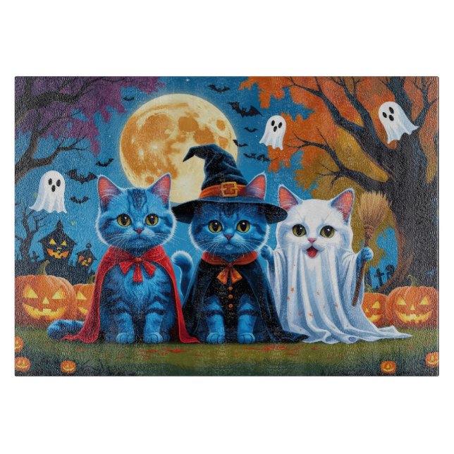 Oriental Blue Cats Pumpkin Halloween Funny Cutting Board (Front)
