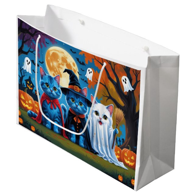 Oriental Blue Cats Pumpkin Halloween Funny Large Gift Bag (Front Angled)