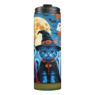 Oriental Blue Cats Pumpkin Halloween Funny Thermal Tumbler