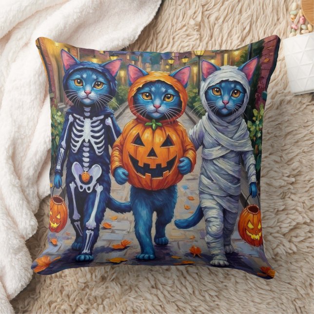 Oriental Blue Cats Trick-or-Treating Halloween  Cushion (Blanket)