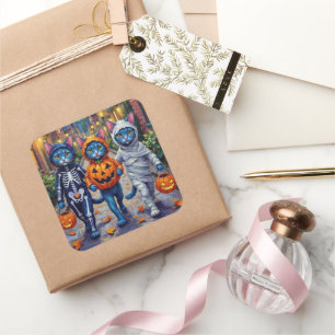 Oriental Blue Cats Trick-or-Treating Halloween  Square Sticker