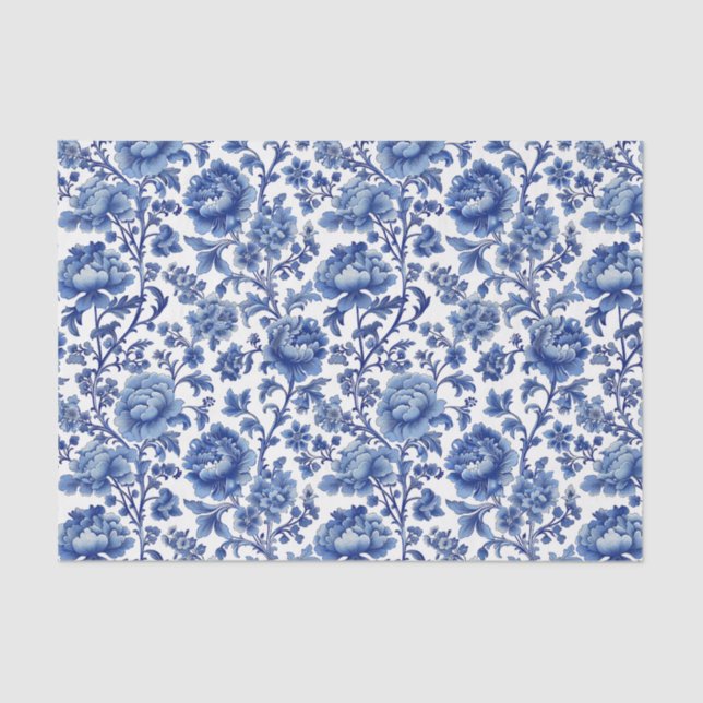 Oriental Blue Floral Pattern with White Background Tissue Paper (Front)