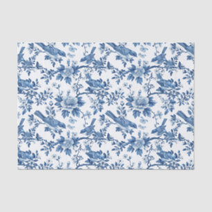Oriental Blue Floral with Birds Pattern Tissue Paper