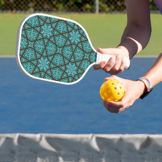 Oriental Blue Grey Arabic Egypt Geometric Vector Pickleball Paddle (Insitu)