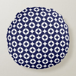 Oriental Blue Overlapping Circles Shippo Geometric Round Cushion