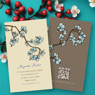 Oriental Blue Peach Blossoms Elegant Chic Sakura Business Card